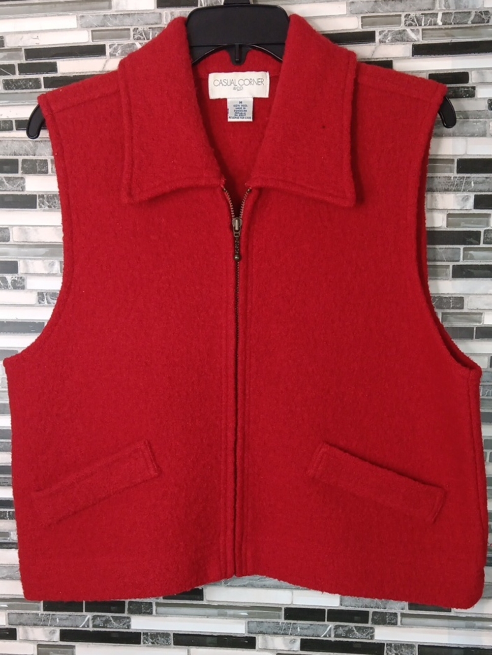 Vintage Red 100% Wool Vest M Layers Full Zip Casual Corner Flawed